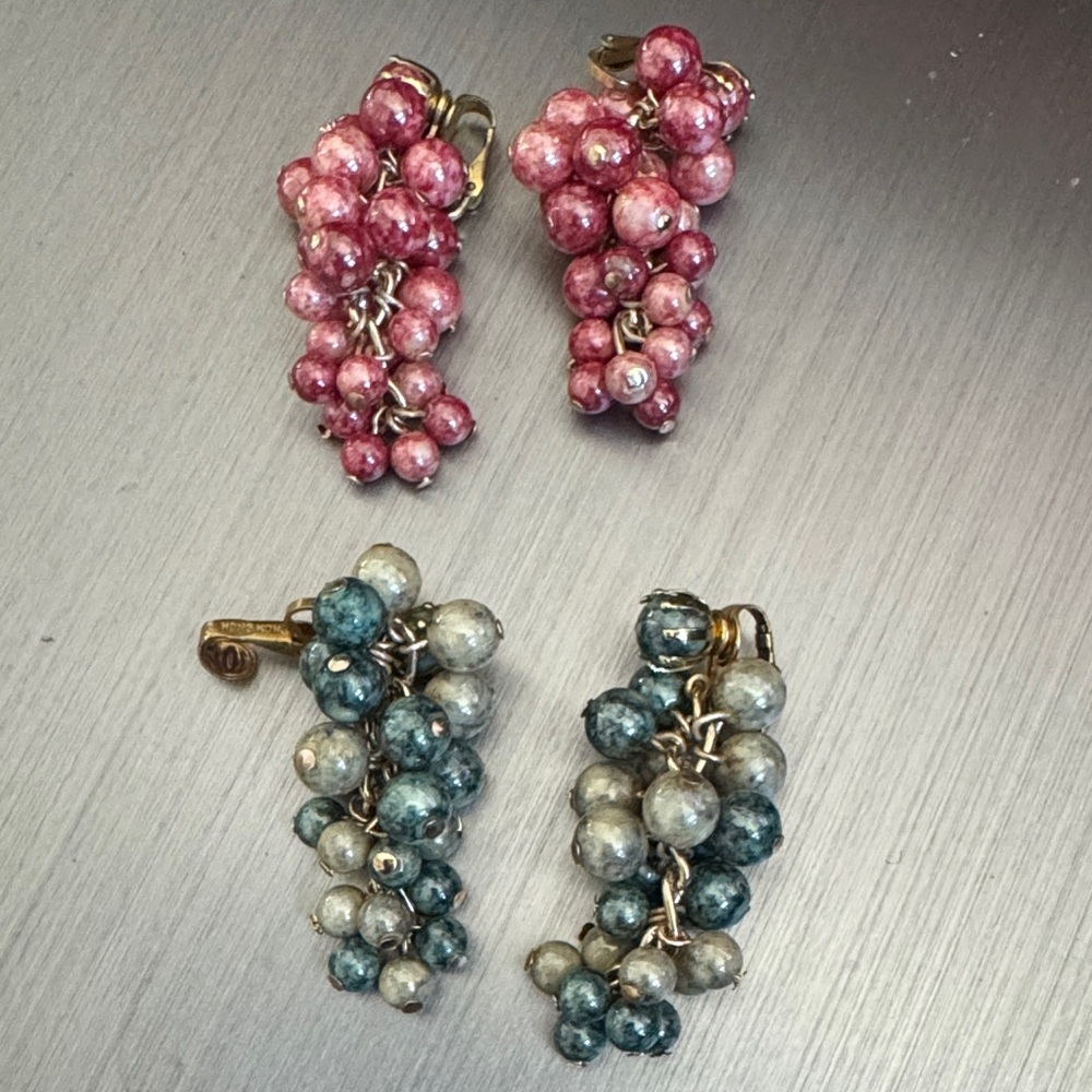 Elegant Pink and Blue Cluster Earrings